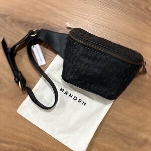MANDRN Black Woven Leather Belt Bag